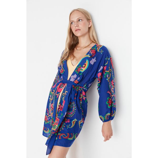 Trendyol Trendyol Blue-Multicolor Paisley Patterned Kimono & Kaftan