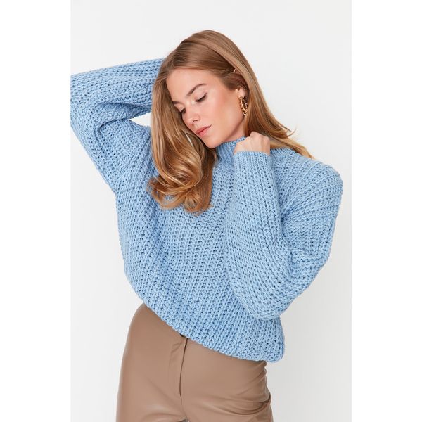 Trendyol Trendyol Blue Oversize Stand Up Collar Knitwear Sweater