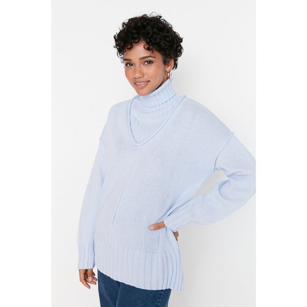 Trendyol Trendyol Blue Oversize Turtleneck Knitwear Sweater