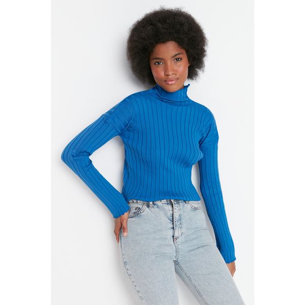 Trendyol Trendyol Blue Padded Stand Up Collar Knitwear Sweater