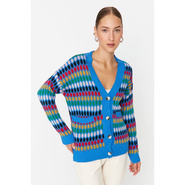 Trendyol Trendyol Blue Patterned Knitwear Cardigan