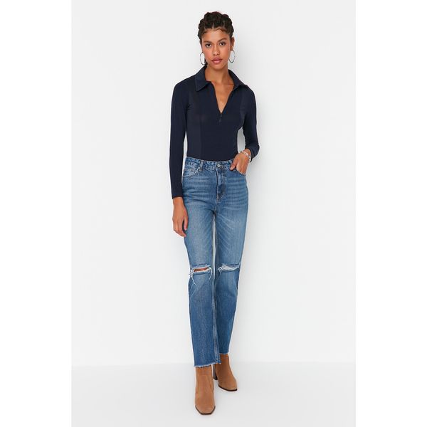 Trendyol Trendyol Blue Ripped Detailed High Waist Bootcut Jeans