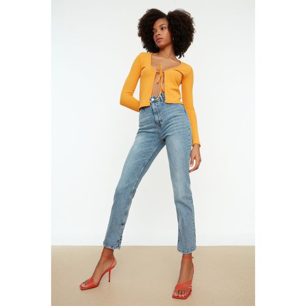 Trendyol Trendyol Blue Slit High Waist Bootcut Jeans