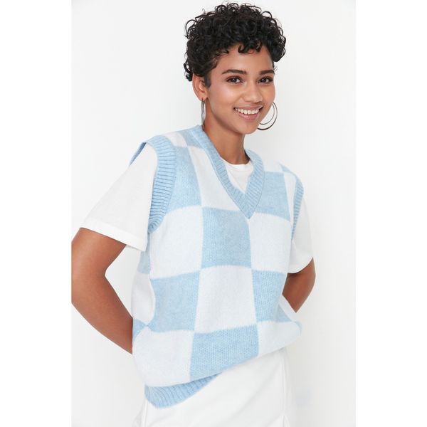Trendyol Trendyol Blue Square Patterned Knitwear Sweater