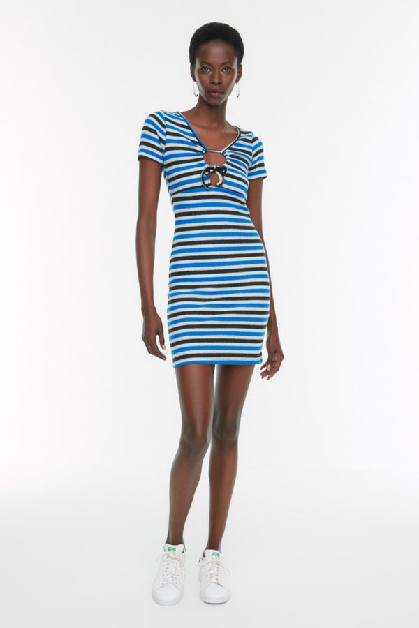 Trendyol Trendyol Blue Striped Bodycon Mini Knitted Dress