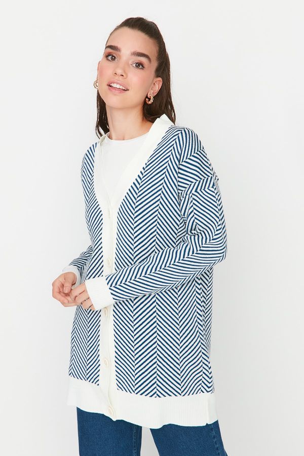 Trendyol Trendyol Blue Striped Knitwear Cardigan