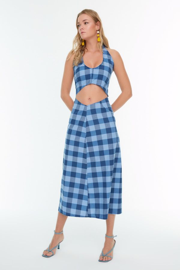 Trendyol Trendyol Blue Tall Check One Shoulder Dress