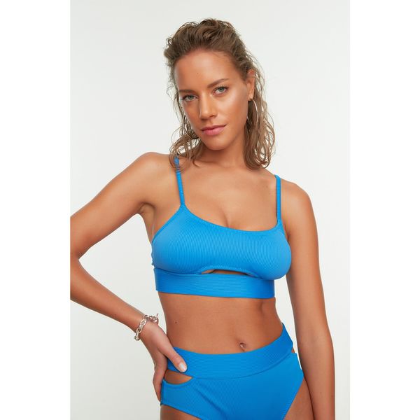 Trendyol Trendyol Blue Textured Cut Out Detailed Bikini Top