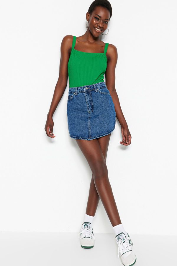 Trendyol Trendyol Blue V Cut High Waist Denim Skirt