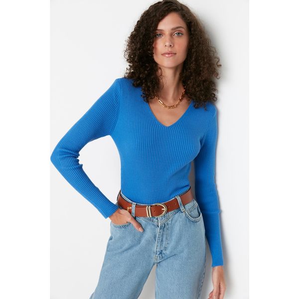 Trendyol Trendyol Blue V Neck Knitwear Sweater