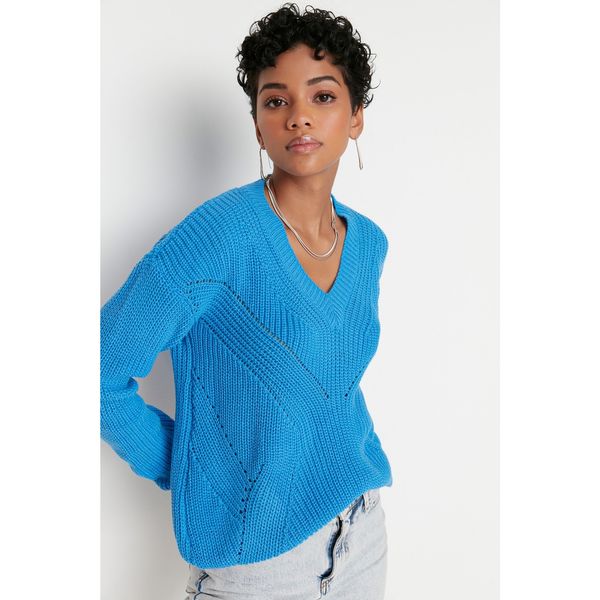 Trendyol Trendyol Blue V Neck Knitwear Sweater
