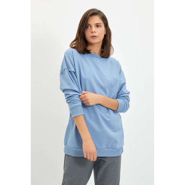 Trendyol Trendyol Blue Wear Detail Oversize Thin Knitted Thin Sweatshirt
