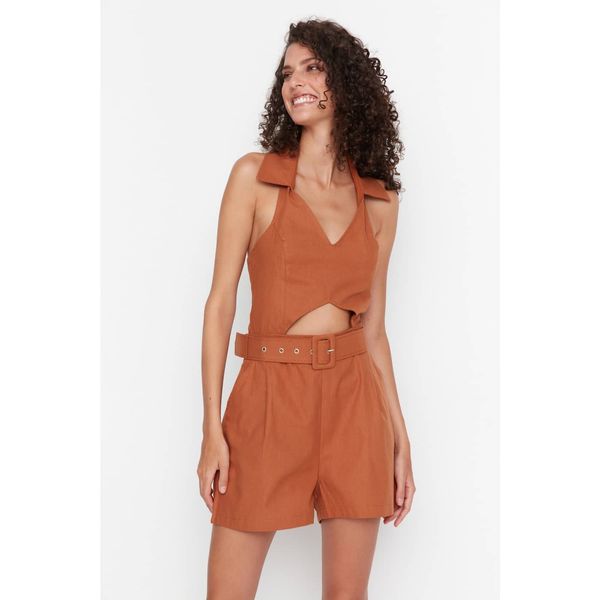 Trendyol Trendyol Brown Belted Cut Out Detailed Jumpsuit