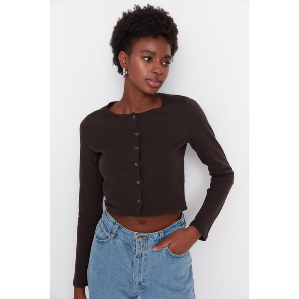 Trendyol Trendyol Brown Crop Knitted Blouse with Snap Snaps
