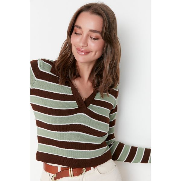 Trendyol Trendyol Brown Crop Striped Knitwear Sweater