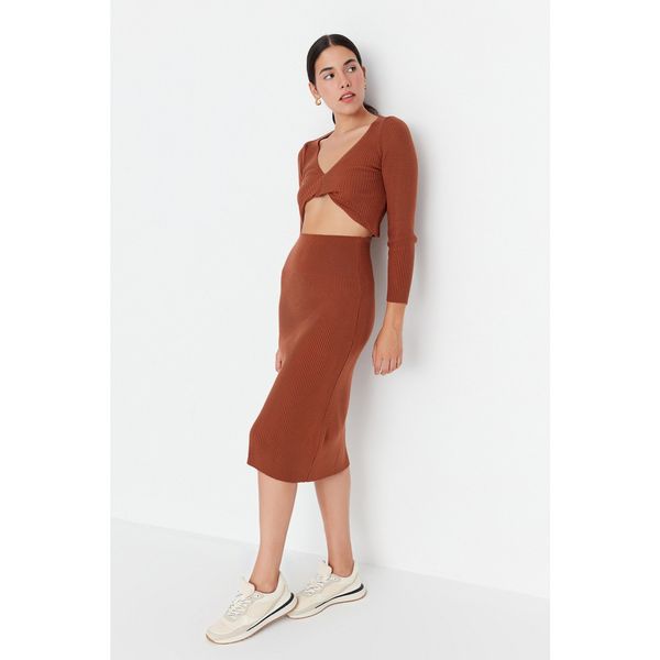 Trendyol Trendyol Brown Cut Out Detailed Knitwear Dress