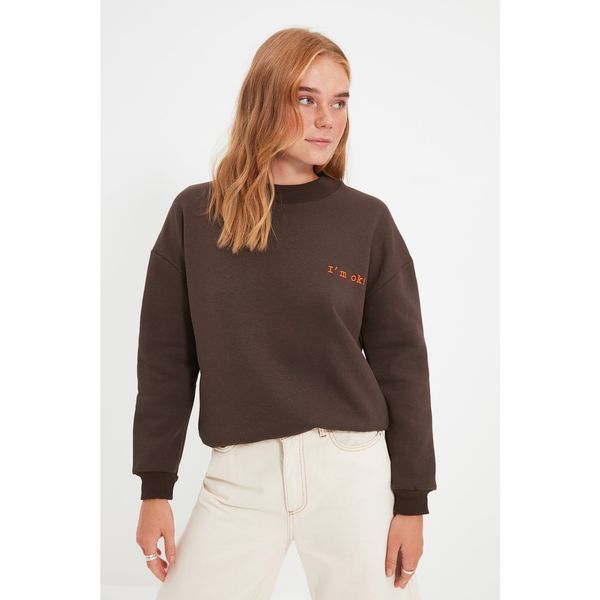 Trendyol Trendyol Brown Embroidery Raised Sweatshirt