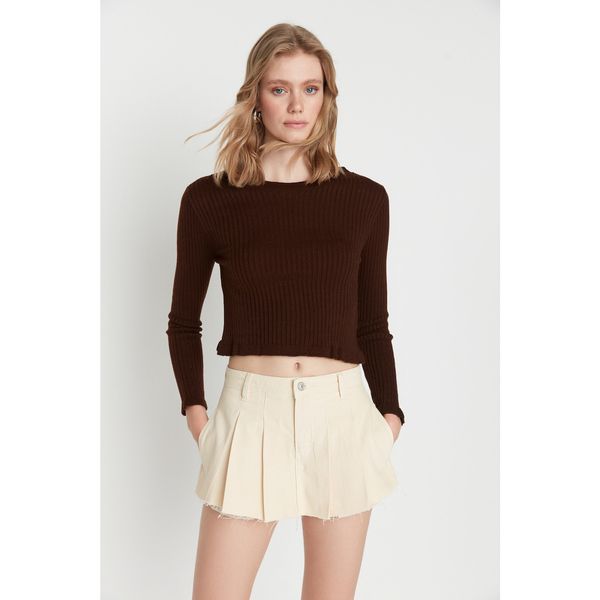 Trendyol Trendyol Brown Frill Detailed Knitwear Sweater