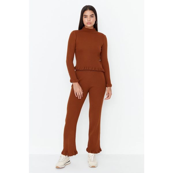 Trendyol Trendyol Brown Frill Detailed Knitwear Top and Bottom Set
