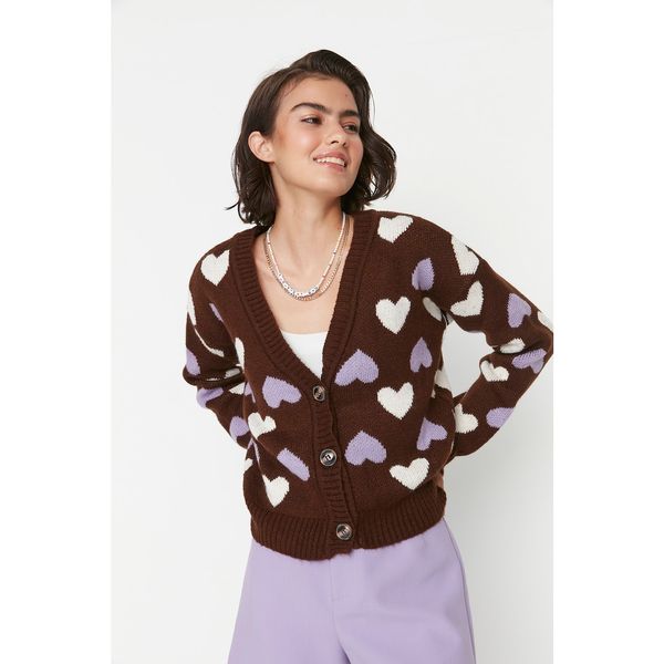 Trendyol Trendyol Brown Heart Jacquard Knitwear Cardigan