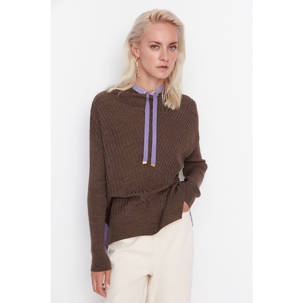 Trendyol Trendyol Brown Hooded Detailed Knitwear Sweater