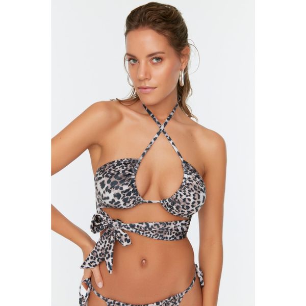 Trendyol Trendyol Brown Leopard Pattern Tie Detailed Bikini Top