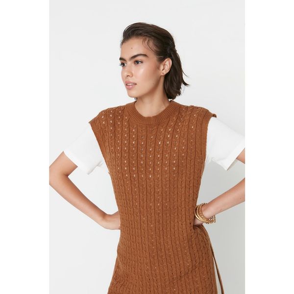 Trendyol Trendyol Brown Long Slit Detailed Knitwear Sweater