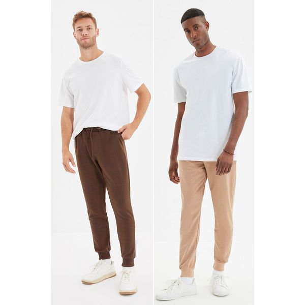 Trendyol Trendyol Brown Men Regular Fit Elastic Leg Basic 2-Pack Sweatpants