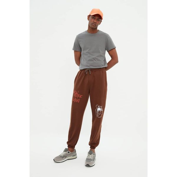Trendyol Trendyol Brown Men's Oversize Fit Elastic Leg Printed Sweatpants