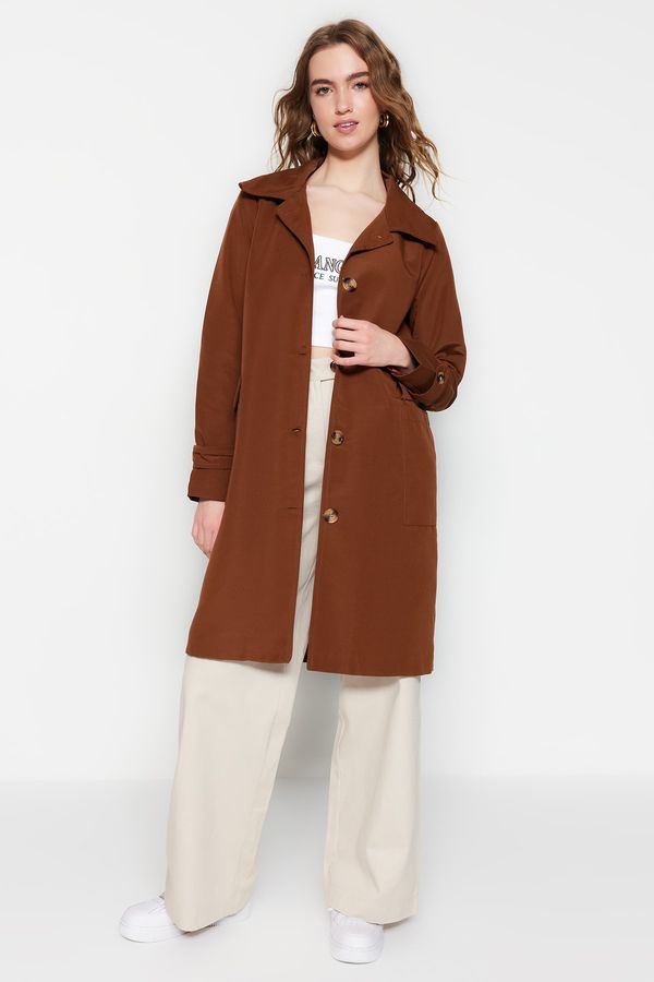 Trendyol Trendyol Brown Oversize Mono Closure Trench Coat