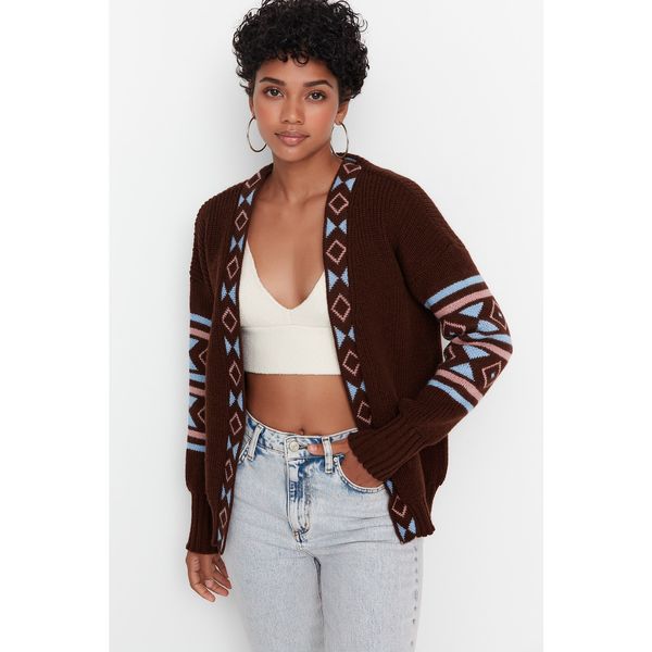 Trendyol Trendyol Brown Oversize Patterned Knitwear Cardigan