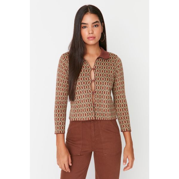 Trendyol Trendyol Brown Patterned Crop Knitwear Cardigan
