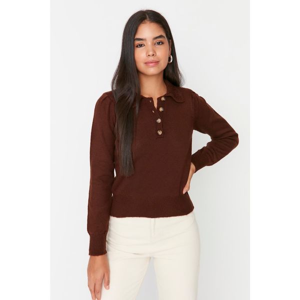 Trendyol Trendyol Brown Polo Collar Detailed Knitwear Sweater