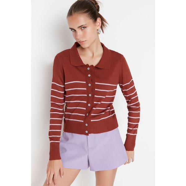 Trendyol Trendyol Brown Polo Collar Knitwear Cardigan