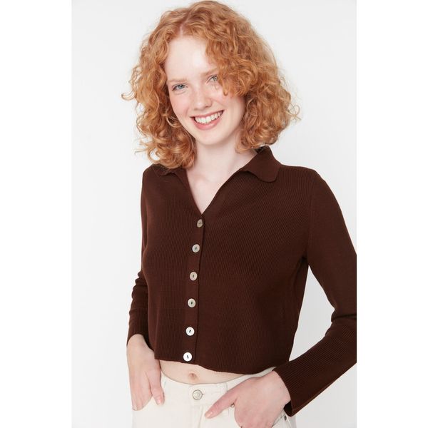 Trendyol Trendyol Brown Polo Collar Knitwear Cardigan