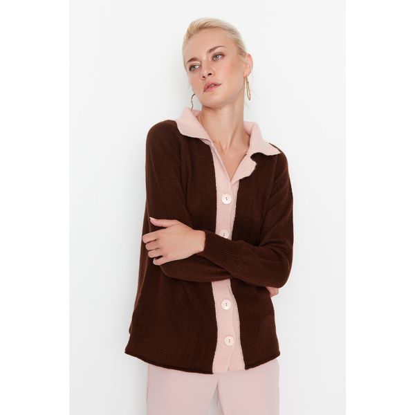 Trendyol Trendyol Brown Polo Collar Knitwear Cardigan