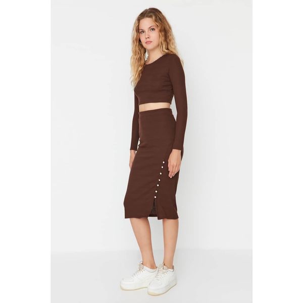 Trendyol Trendyol Brown Ribbed Fitted Knitted Bottom-Top Set