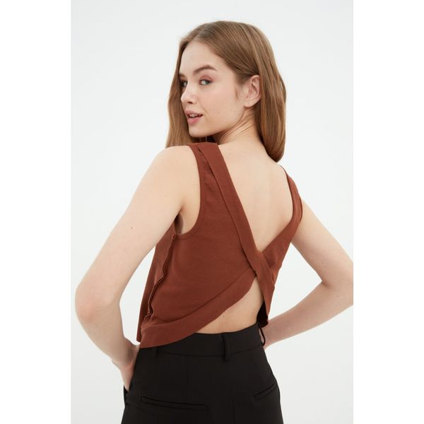 Trendyol Trendyol Brown Ribbed Low Back Knitted Blouse