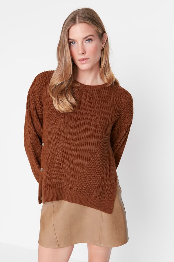 Trendyol Trendyol Brown Side Button Detailed Knitwear Sweater