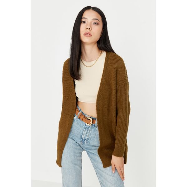 Trendyol Trendyol Brown Sleeves Ribbed Knitwear Cardigan