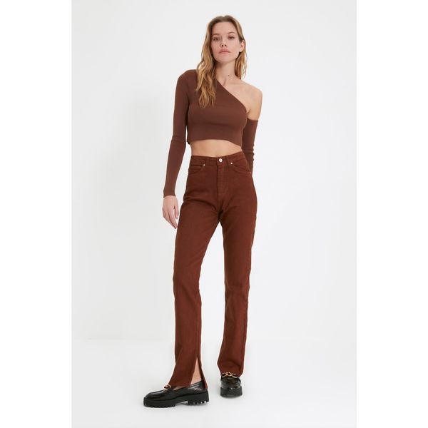 Trendyol Trendyol Brown Slit High Waist Slim Flare Jeans