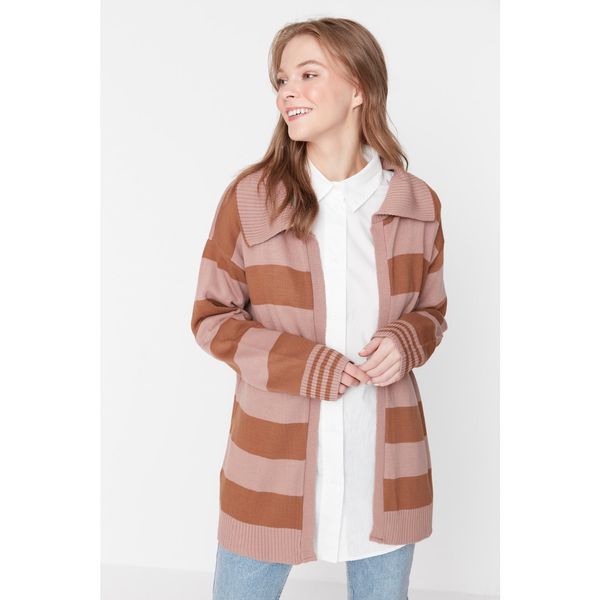 Trendyol Trendyol Brown Thick Striped Knitwear Cardigan