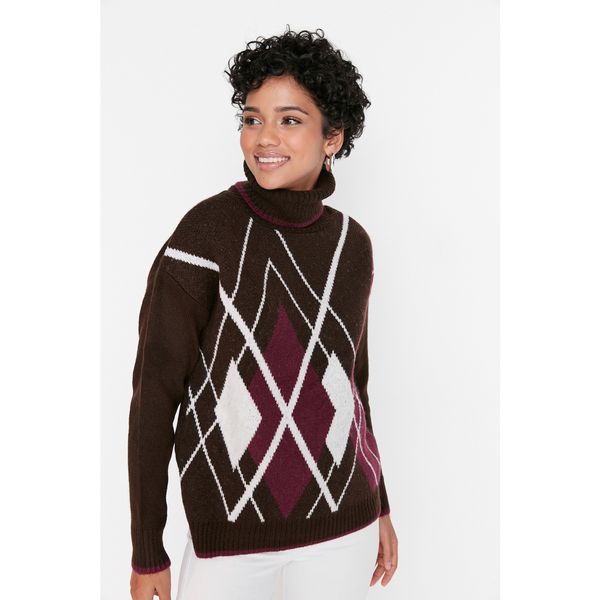 Trendyol Trendyol Brown Turtleneck Jacquard Knitwear Sweater