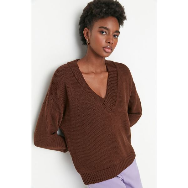 Trendyol Trendyol Brown V Neck Knitwear Sweater