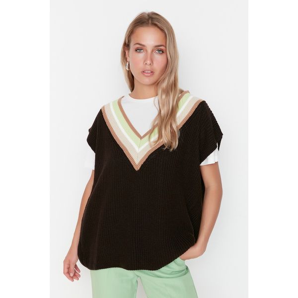 Trendyol Trendyol Brown V Neck Knitwear Sweater