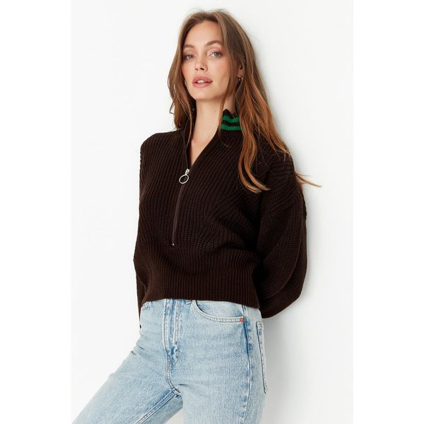 Trendyol Trendyol Brown Zipper Detailed Knitwear Sweater