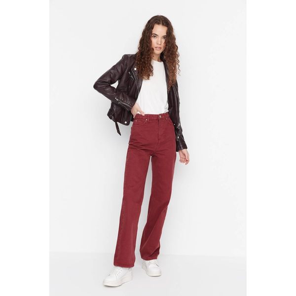 Trendyol Trendyol Burgundy High Waist Wide Leg Jeans