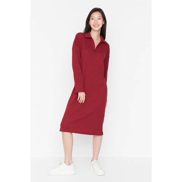 Trendyol Trendyol Burgundy V Neck Camisole Knitted Dress