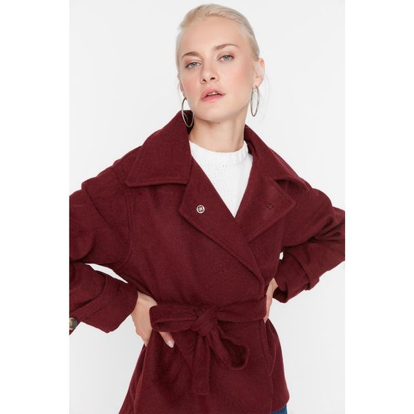 Trendyol Trendyol Burgundy Wide Cut Oversize Belted Wool Cachet Coat