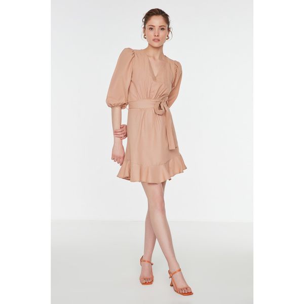 Trendyol Trendyol Camel Belted Ruffle Dress